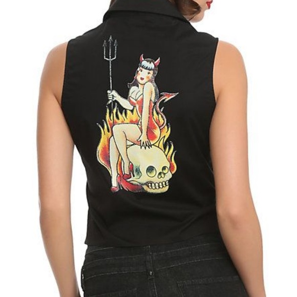 Hot Topic Tops - Hot Topic Naughty Pin Up Girl Tie Front Shirt S